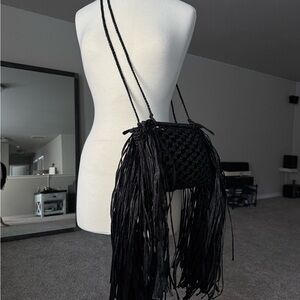 Elegant Black Fringe Crossbody Bag